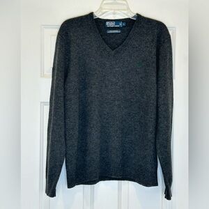 Polo by Ralph Lauren Gray V-Neck Lambs Wool Sweater Men's Size L